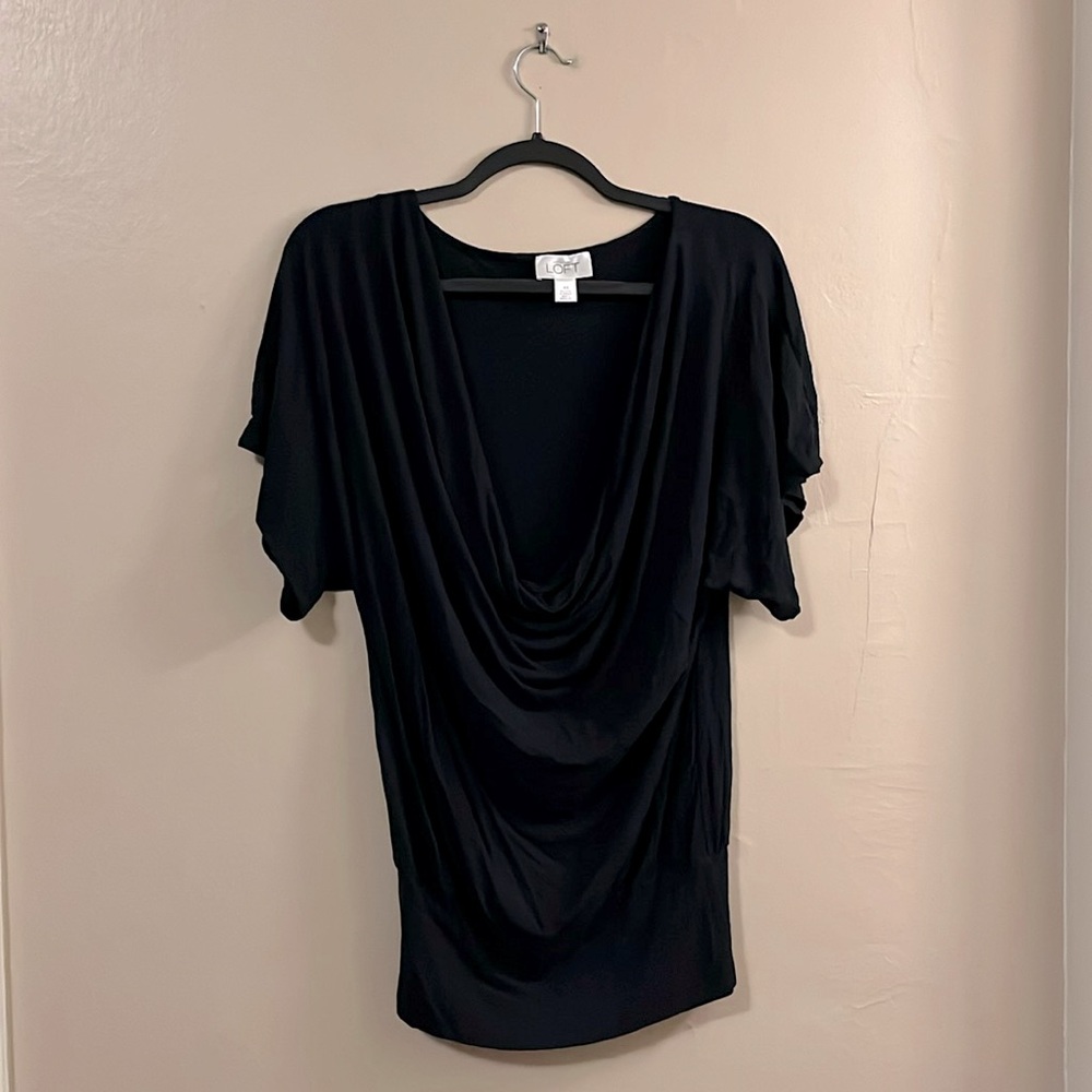 Ann Taylor Loft Black Cowl Neck Drape Top XS